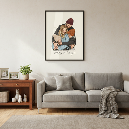 Custom Photo to Hand-Drawn Portrait Poster  Perfect Gift for Couple, Family, Friends - Best Moments Illustrated