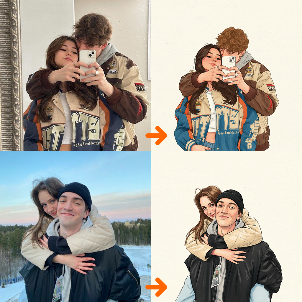 Custom Photo to Hand-Drawn Portrait Poster  Perfect Gift for Couple, Family, Friends - Best Moments Illustrated