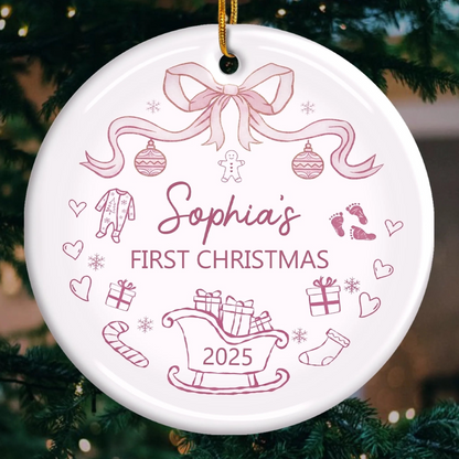 Custom Baby First Christmas Ceramic Ornament - Personalized Christmas Baby Shower, Gender Reveal Gifts For New Moms, New Dads, New Parents - Tiny Wonder