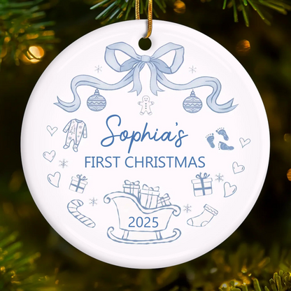 Custom Baby First Christmas Ceramic Ornament - Personalized Christmas Baby Shower, Gender Reveal Gifts For New Moms, New Dads, New Parents - Tiny Wonder